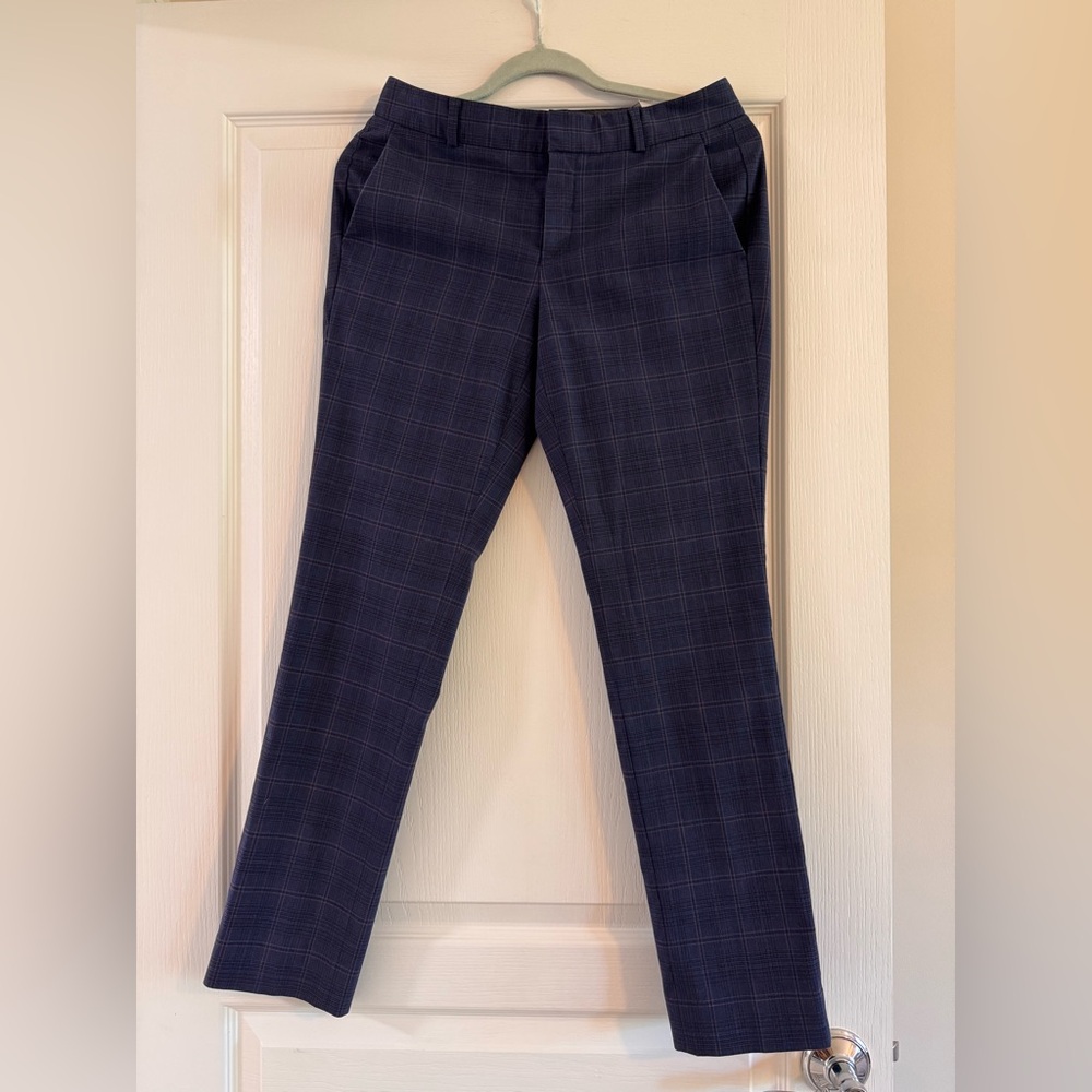 Banana Republic Navy Plaid Ryan Dress Pants with Brown Accent